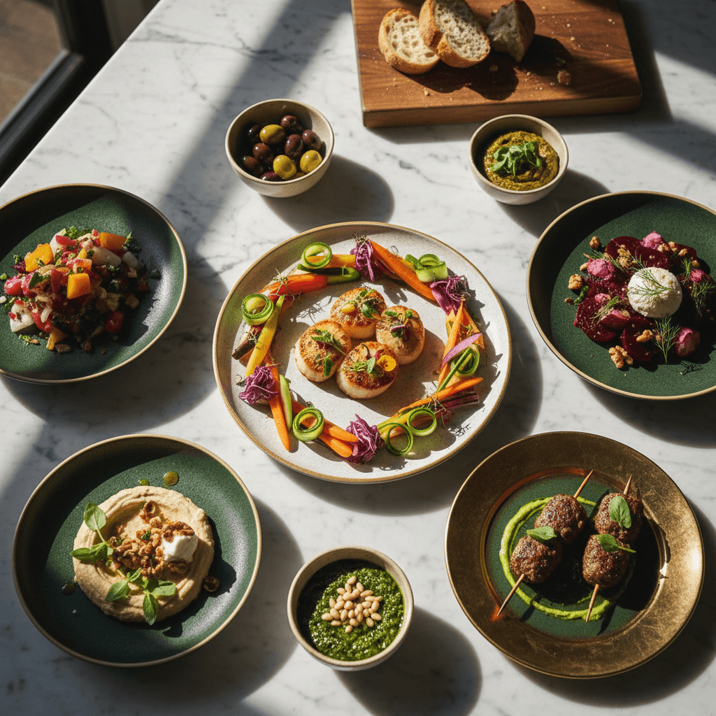 Elegantly plated appetizers with fresh ingredients