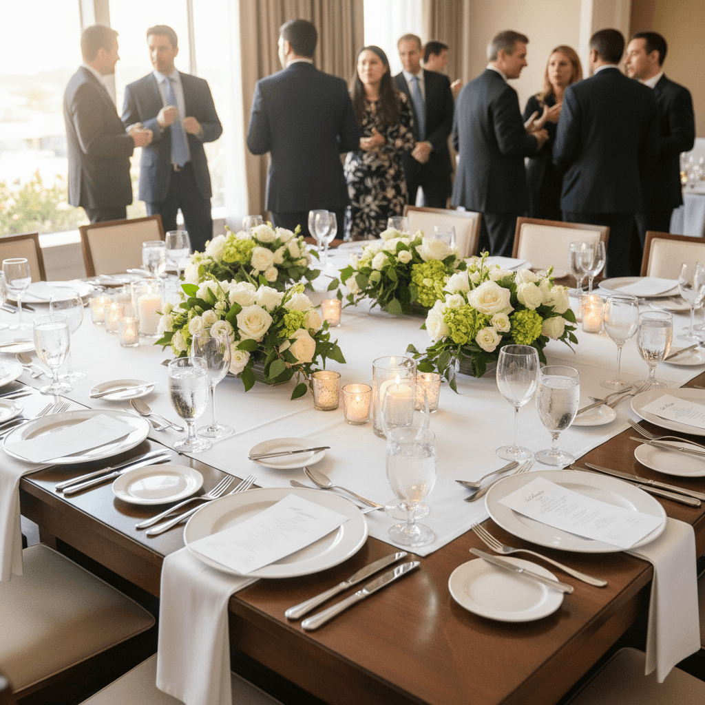 Formal banquet table setup for corporate event
