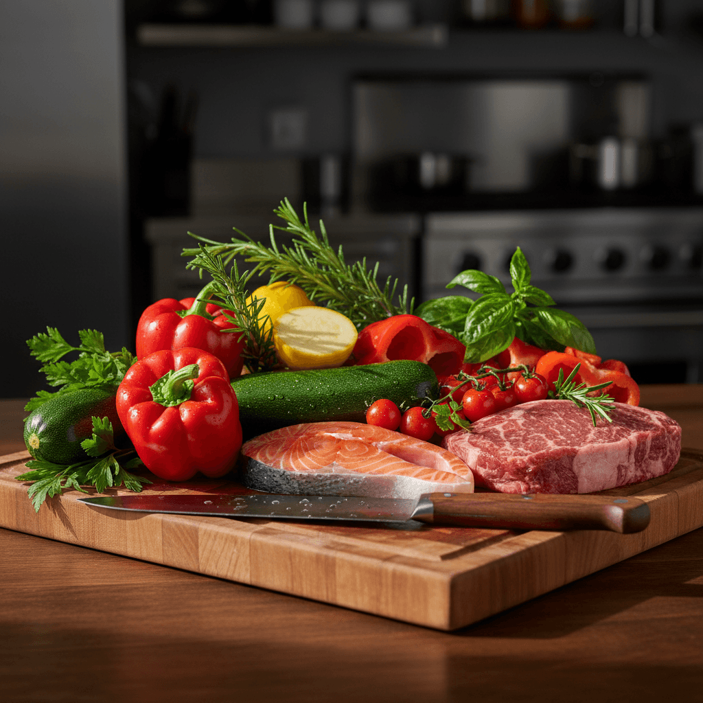 Fresh ingredients being prepared for catering