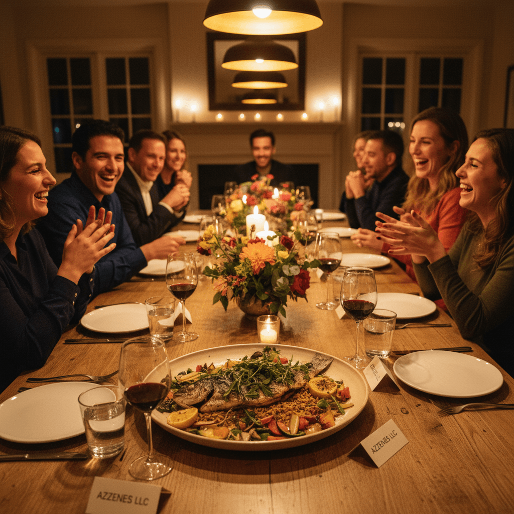 Guests enjoying a catered celebration meal