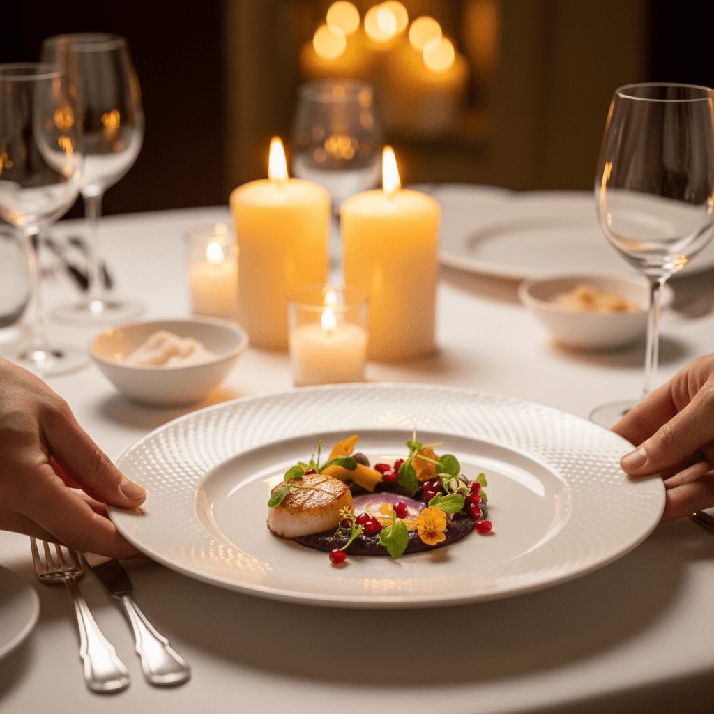 Private Celebrations - Elegantly plated appetizer on white tablecloth