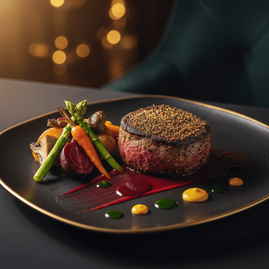 Artfully plated main course with premium protein and vegetables
